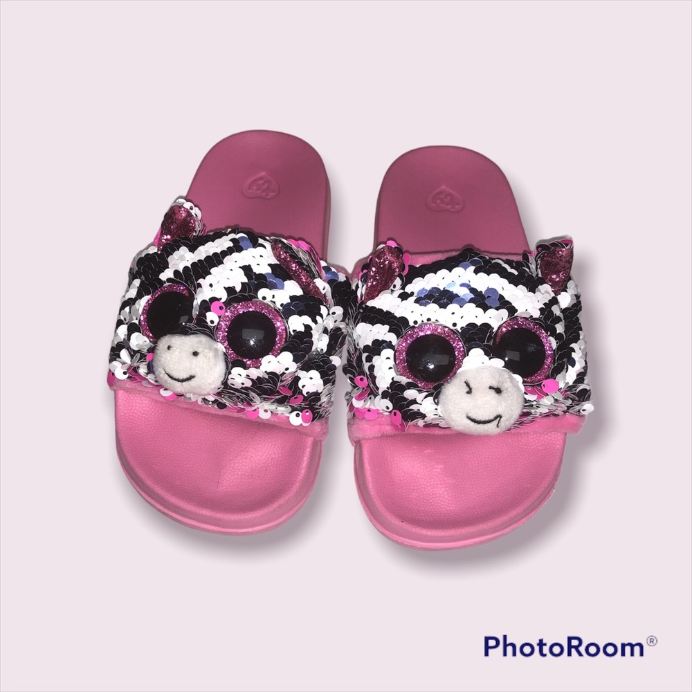 TY ZOEY THE ZEBRA SEQUIN SLIDES SANDAL SHOE